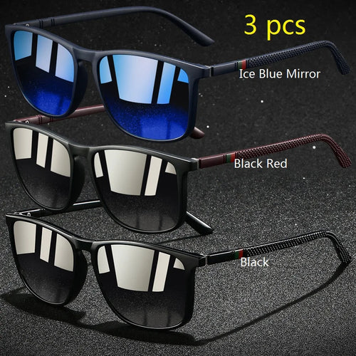 3 PCS Fashion Vintage Check Square Sunglasses Men WomenDriving Fishing