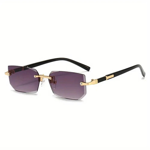 Rimless Sunglasses Rectangle Fashion Popular Women Men Shades Small
