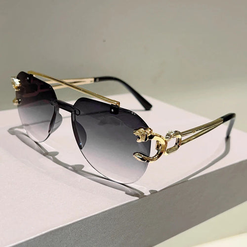 KAMMPT Rimless Pilot Sunglasses Men Fashion Vintage Gradient Casual