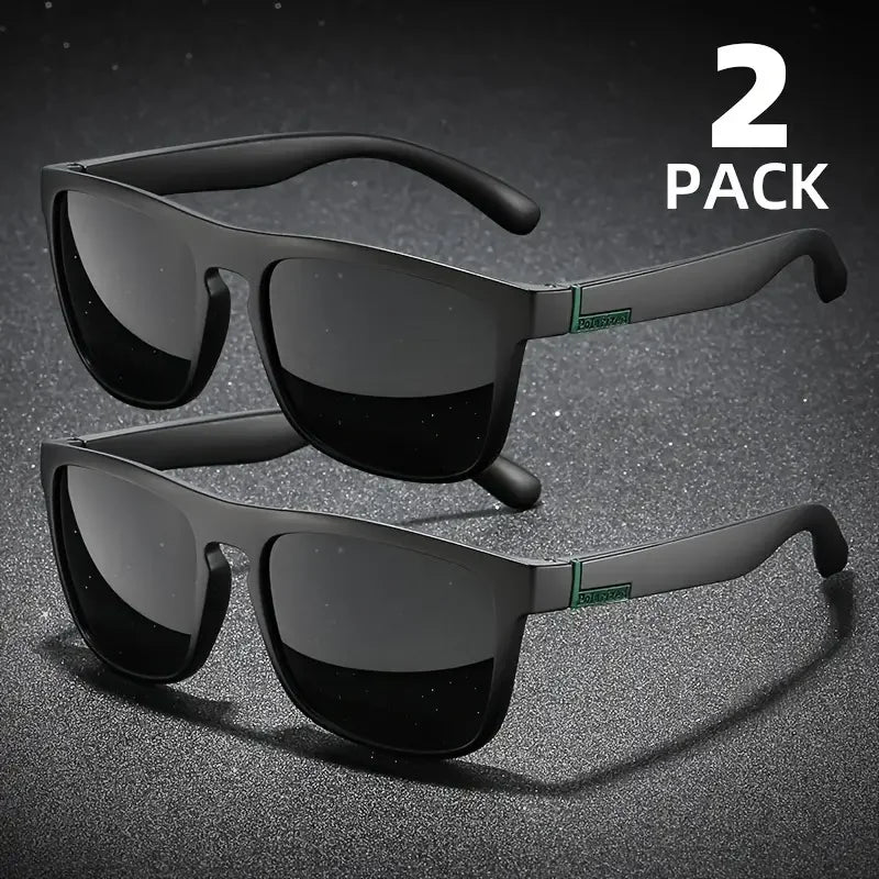 2PCS Fashion Square Polarized Sunglasses Men Vintage Plastic Male Sun