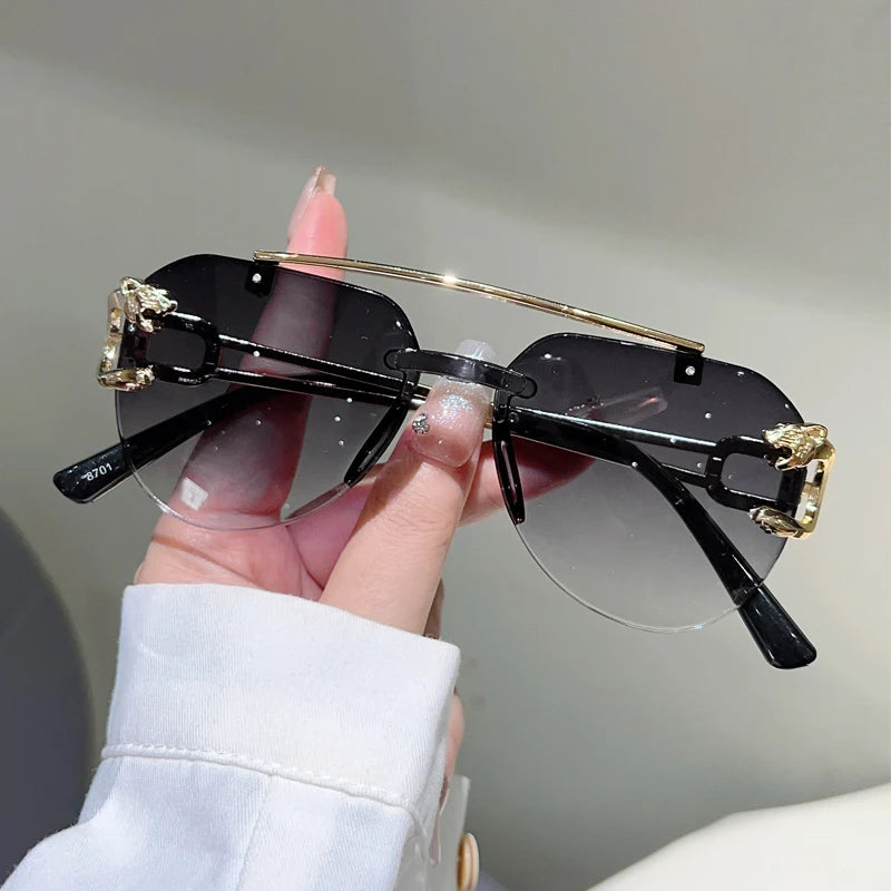 KAMMPT Rimless Pilot Sunglasses Men Fashion Vintage Gradient Casual