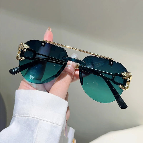 KAMMPT Rimless Pilot Sunglasses Men Fashion Vintage Gradient Casual