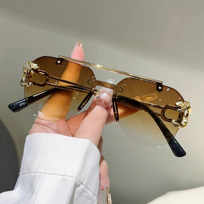 KAMMPT Rimless Pilot Sunglasses Men Fashion Vintage Gradient Casual