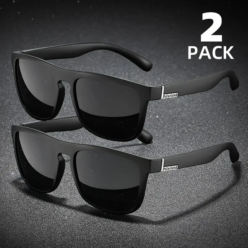 2PCS Fashion Square Polarized Sunglasses Men Vintage Plastic Male Sun