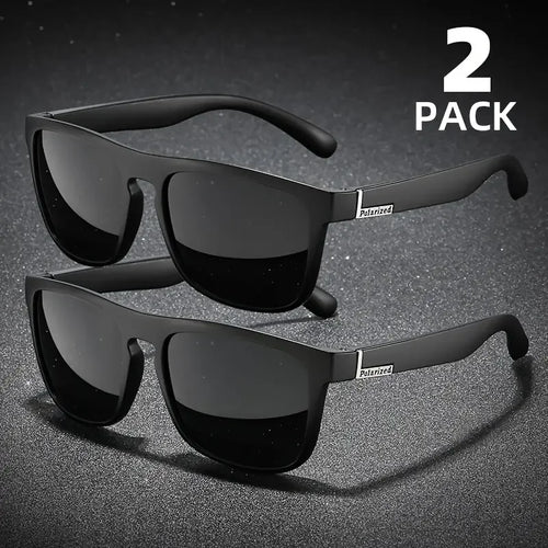 2PCS Fashion Square Polarized Sunglasses Men Vintage Plastic Male Sun