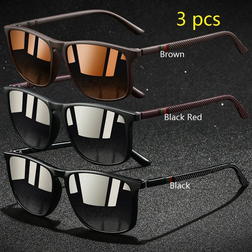 3 PCS Fashion Vintage Check Square Sunglasses Men WomenDriving Fishing