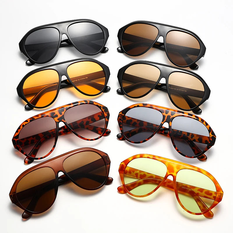 Fashionable Large-frame Pilot Sunglasses With Sun Protection And Retro