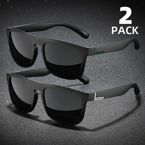 2PCS Fashion Square Polarized Sunglasses Men Vintage Plastic Male Sun
