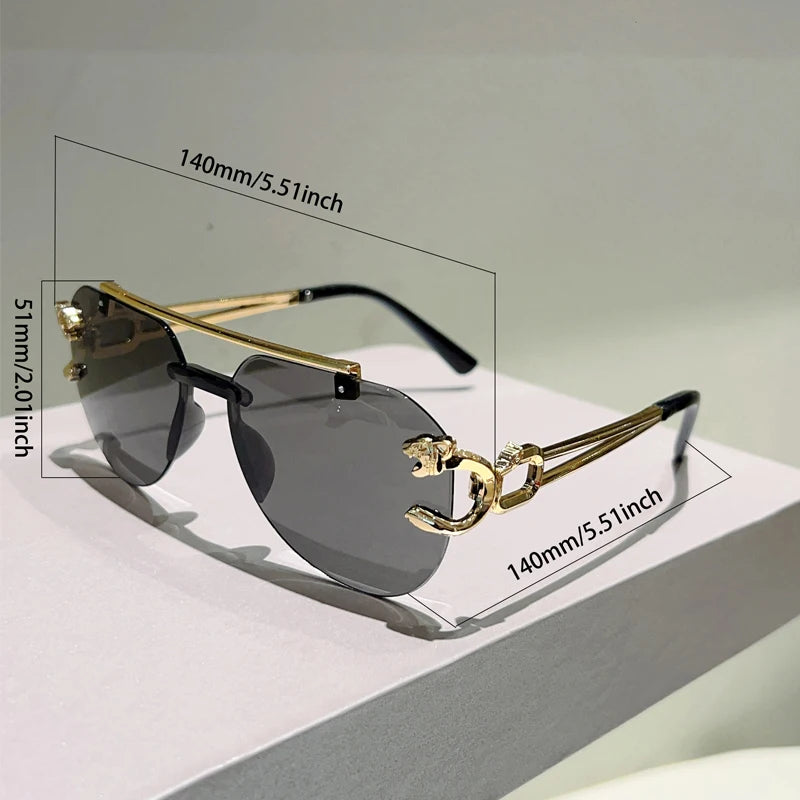 KAMMPT Rimless Pilot Sunglasses Men Fashion Vintage Gradient Casual