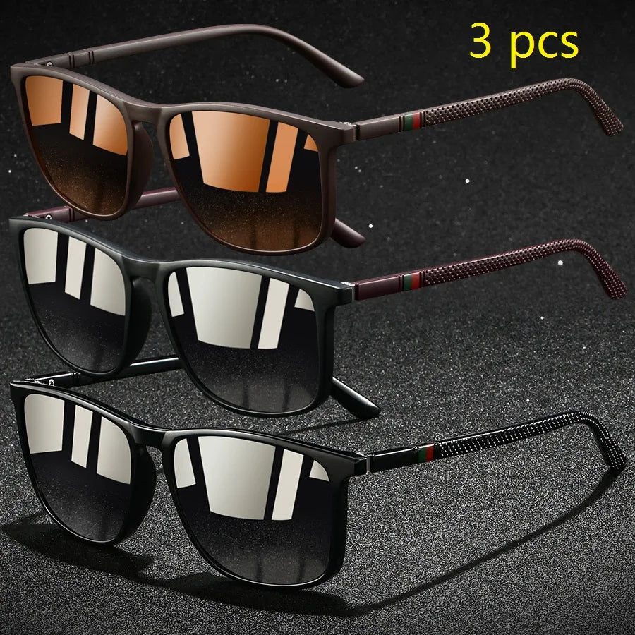 3 PCS Fashion Vintage Check Square Sunglasses Men WomenDriving Fishing
