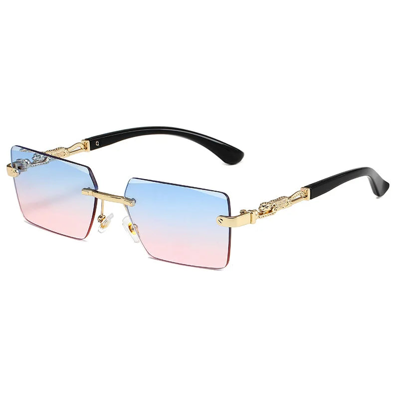 Fashion Rimless Sunglasses UV400 Rectangle Women Men Shades Hiking