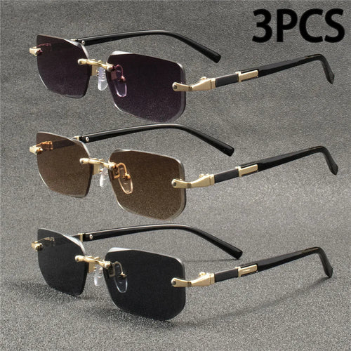 Rimless Sunglasses Rectangle Fashion Popular Women Men Shades Small