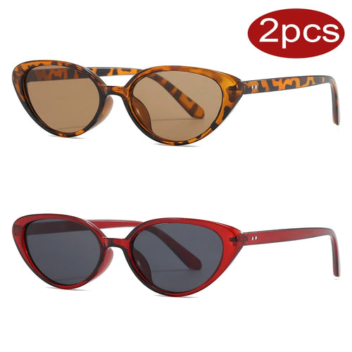 2pcs Retro Small Cat Eye Sunglasses for Women Men Rivet Design Fashion