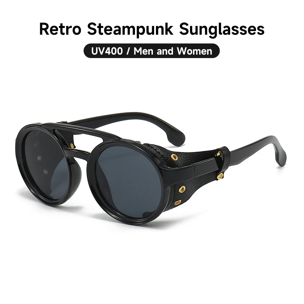 Retro Steampunk Sunglasses Men Women UV400 Round Punk Sun Glasses
