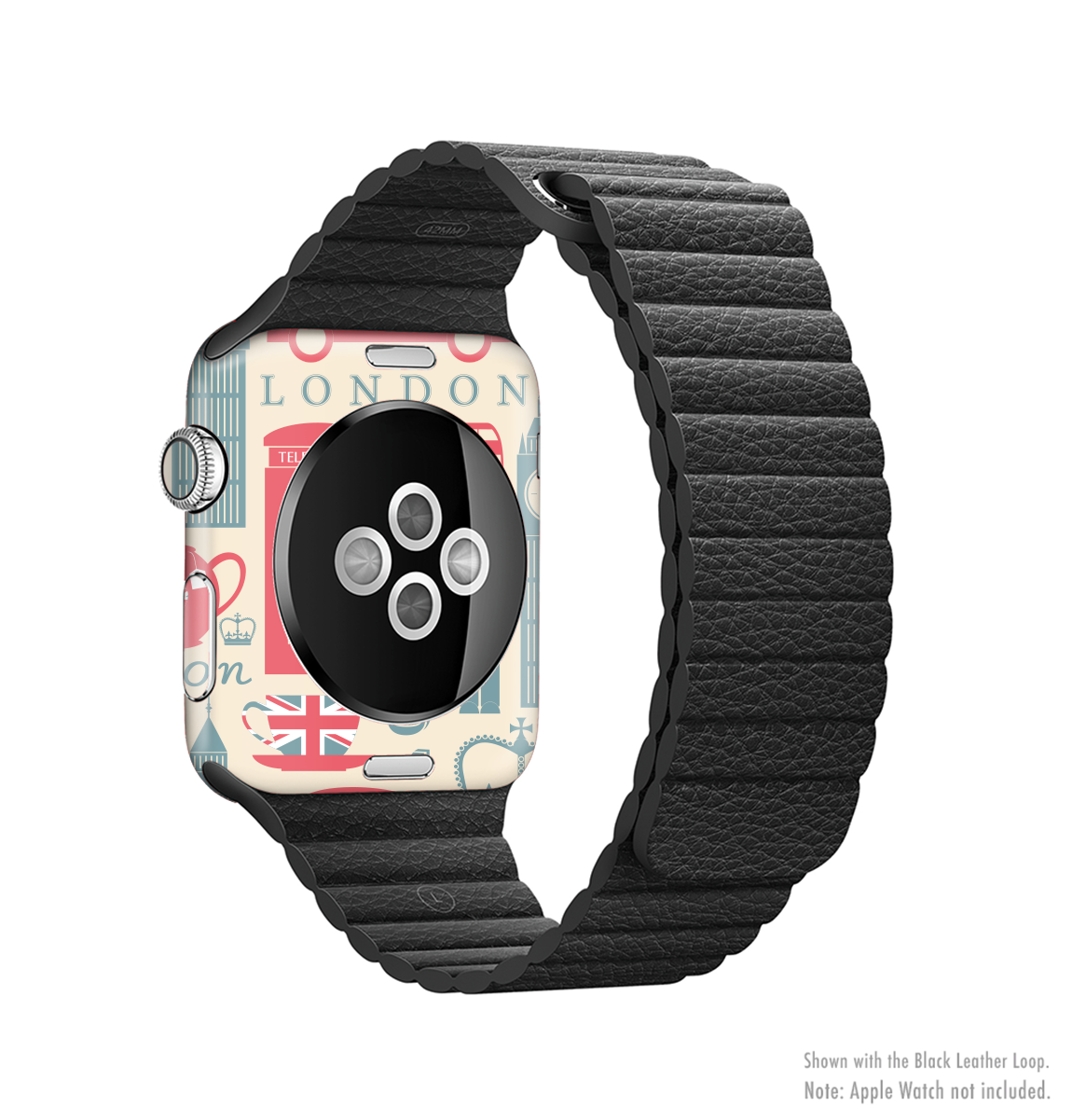 Smartwatch with a black leather strap on a white background