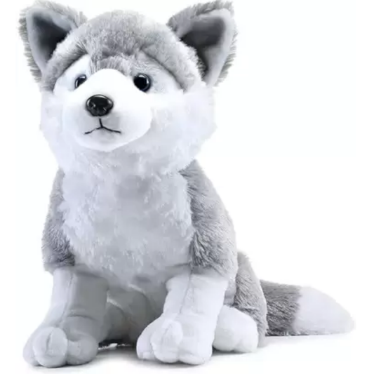 Plush toy husky on a white background