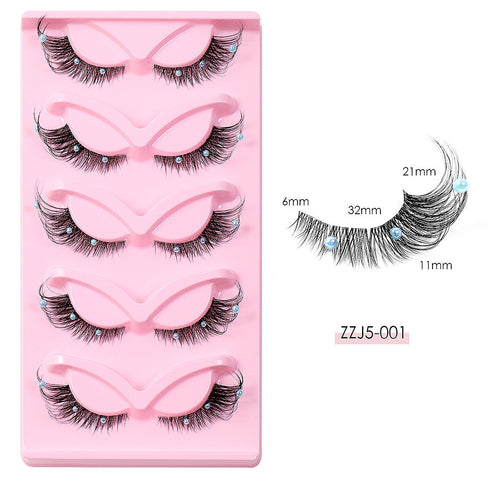 5 Pairs False Lashes Eyelashes Extension Cluster, Clear Band Corner