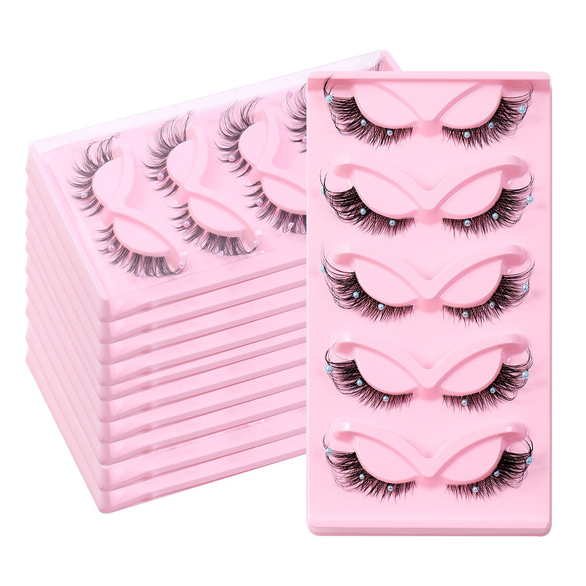 5 Pairs False Lashes Eyelashes Extension Cluster, Clear Band Corner
