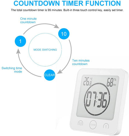 Waterproof Shower Clock Timer Clock with Alarm