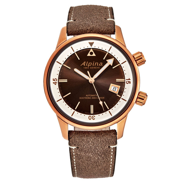 Watch with brown leather strap and rose gold case on white background