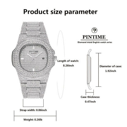 Luxury Mens/Womens Unisex Crystal Watch Bling Iced-Out Watch Oblong