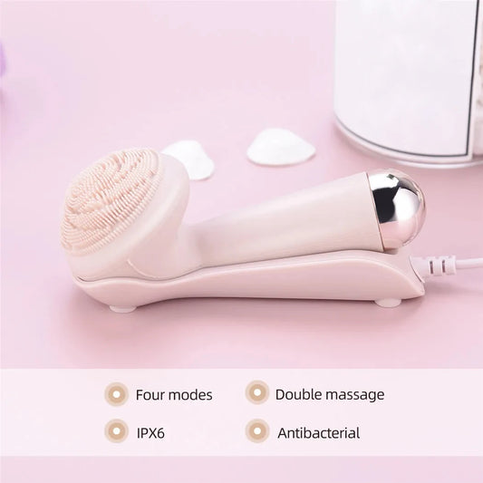 Electric Silicone Facial Brush Cleaner Vibration Roller Massage Pore Cleansing Instrument Waterproof Rechargeable Beauty Tool