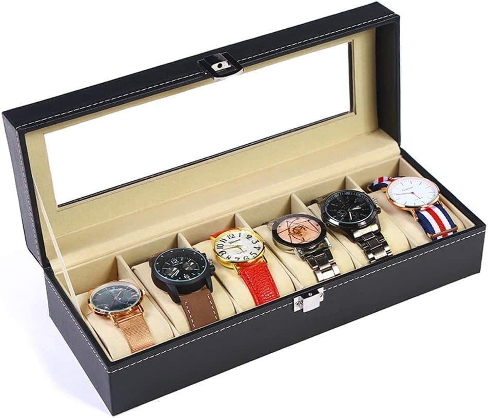 Men Watch Box Organizer 6 Slot Black