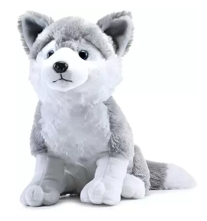 Plush toy wolf on a white background