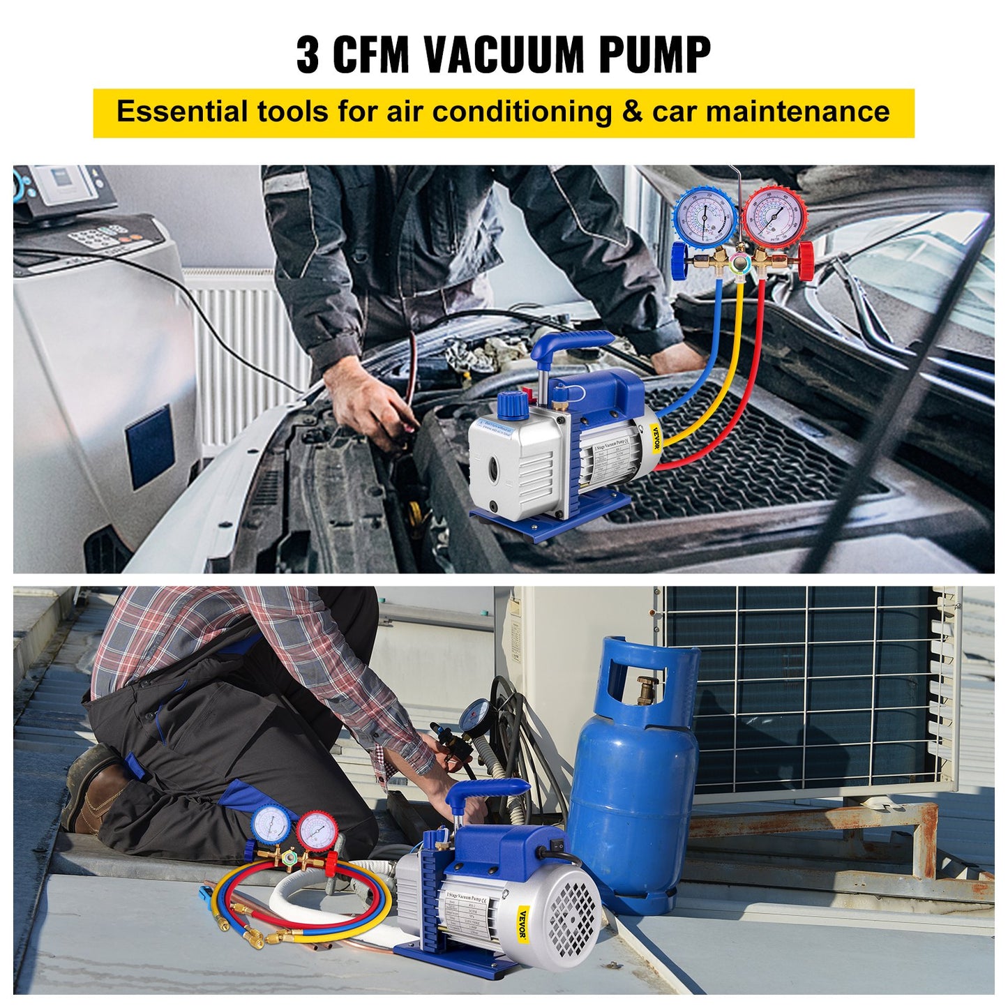 3CFM 1/4HP Refrigerant Vacuum Pump Kit, 85 L/min Refrigerant