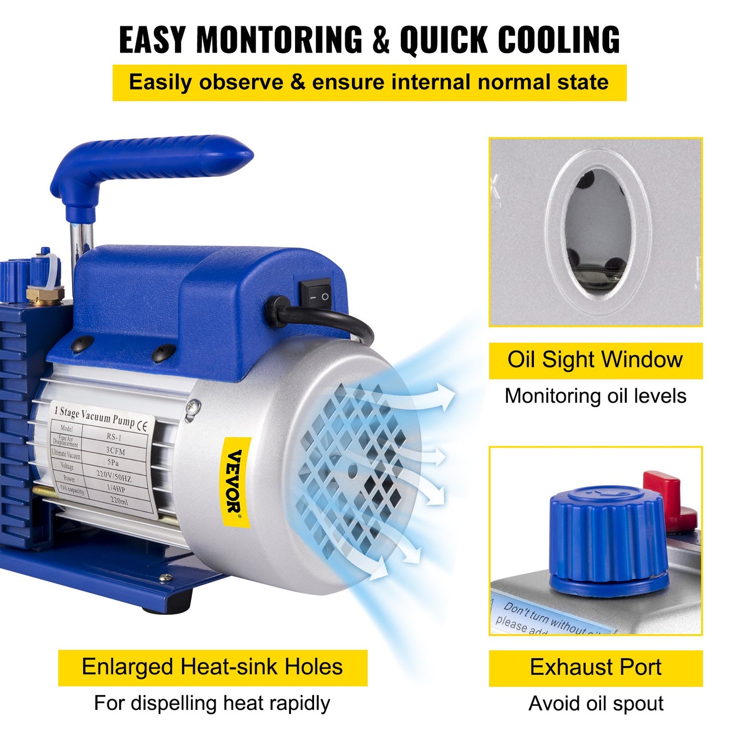 3CFM 1/4HP Refrigerant Vacuum Pump Kit, 85 L/min Refrigerant