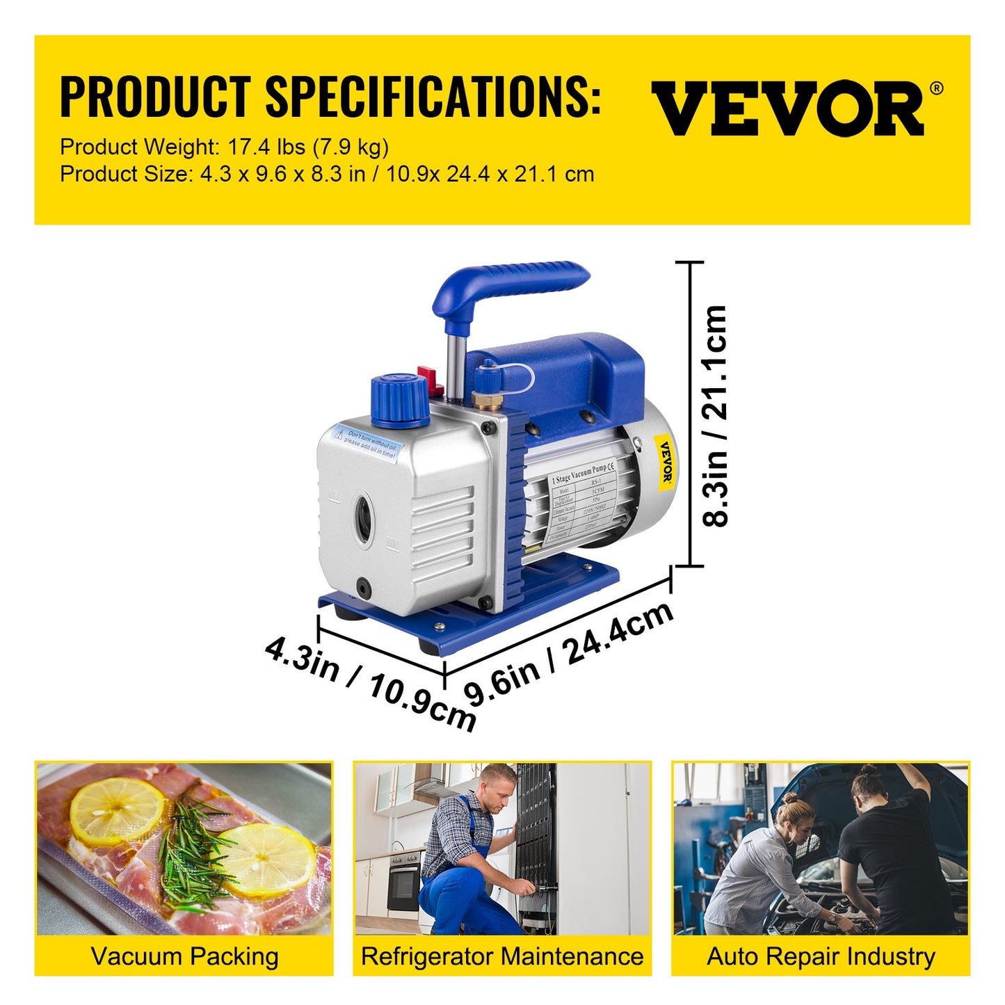 3CFM 1/4HP Refrigerant Vacuum Pump Kit, 85 L/min Refrigerant